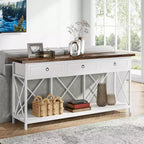 Console de ferme Lantine 70.9 avec 3 tiroirs, table d'entrée étroite et longue avec étagère de rangement pour entrée, couloir