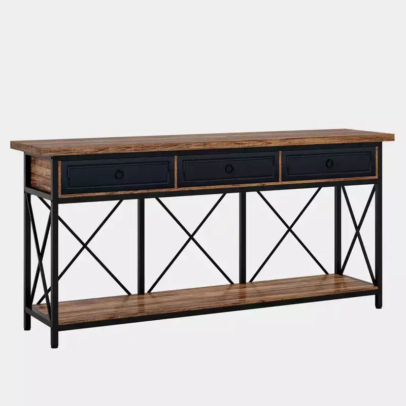 Console de ferme Lantine 70.9 avec 3 tiroirs, table d'entrée étroite et longue avec étagère de rangement pour entrée, couloir