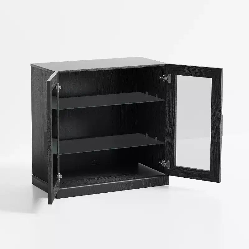 Dovelina Bibliothèque 3 étagères en bois, meuble de rangement décoratif avec portes vitrées et étagères réglables