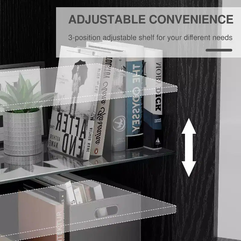 Dovelina Bibliothèque 3 étagères en bois, meuble de rangement décoratif avec portes vitrées et étagères réglables
