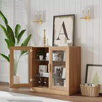 Dovelina Bibliothèque 3 étagères en bois, meuble de rangement décoratif avec portes vitrées et étagères réglables