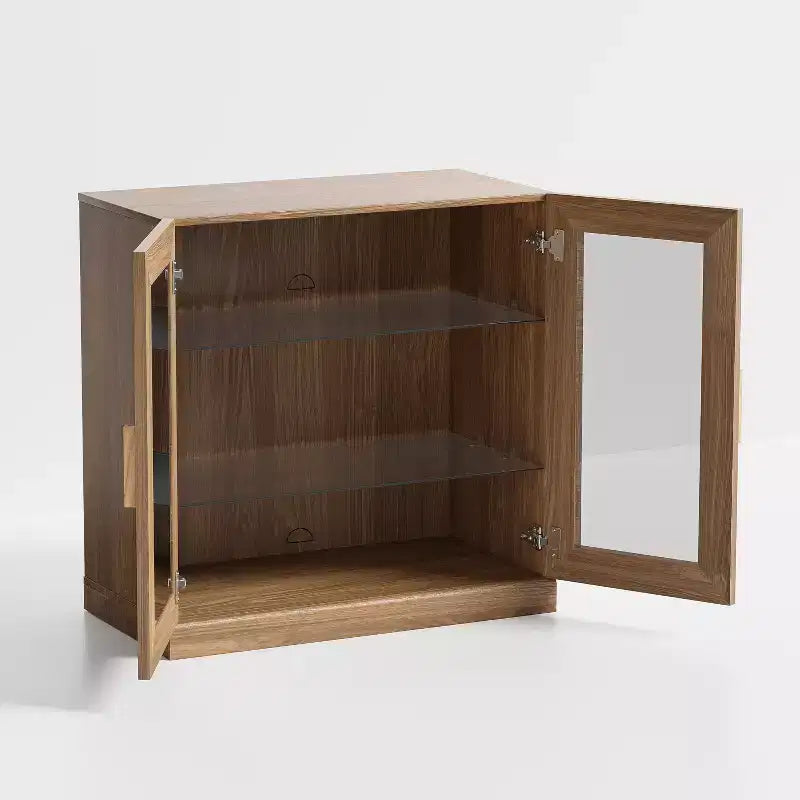 Dovelina Bibliothèque 3 étagères en bois, meuble de rangement décoratif avec portes vitrées et étagères réglables
