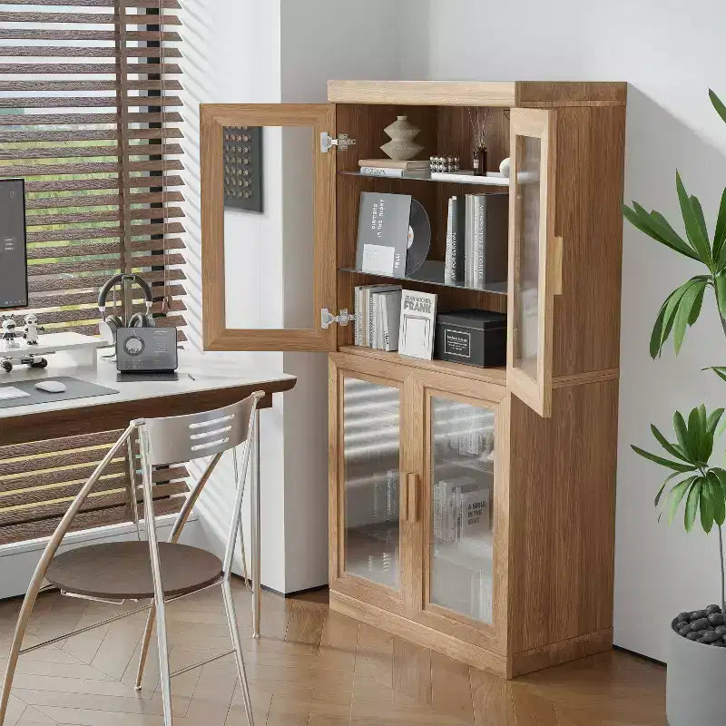 Dovelina Bibliothèque 3 étagères en bois, meuble de rangement décoratif avec portes vitrées et étagères réglables