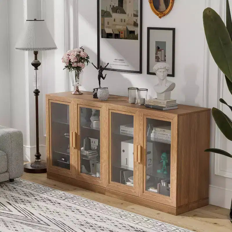 Dovelina Bibliothèque 3 étagères en bois, meuble de rangement décoratif avec portes vitrées et étagères réglables