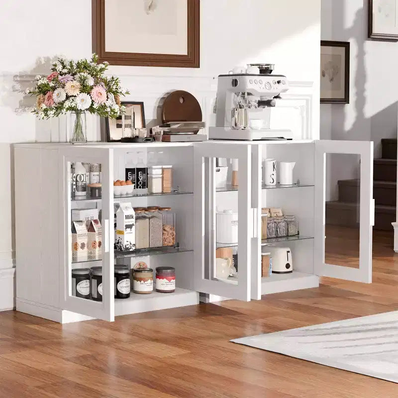 Dovelina Bibliothèque 3 étagères en bois, meuble de rangement décoratif avec portes vitrées et étagères réglables