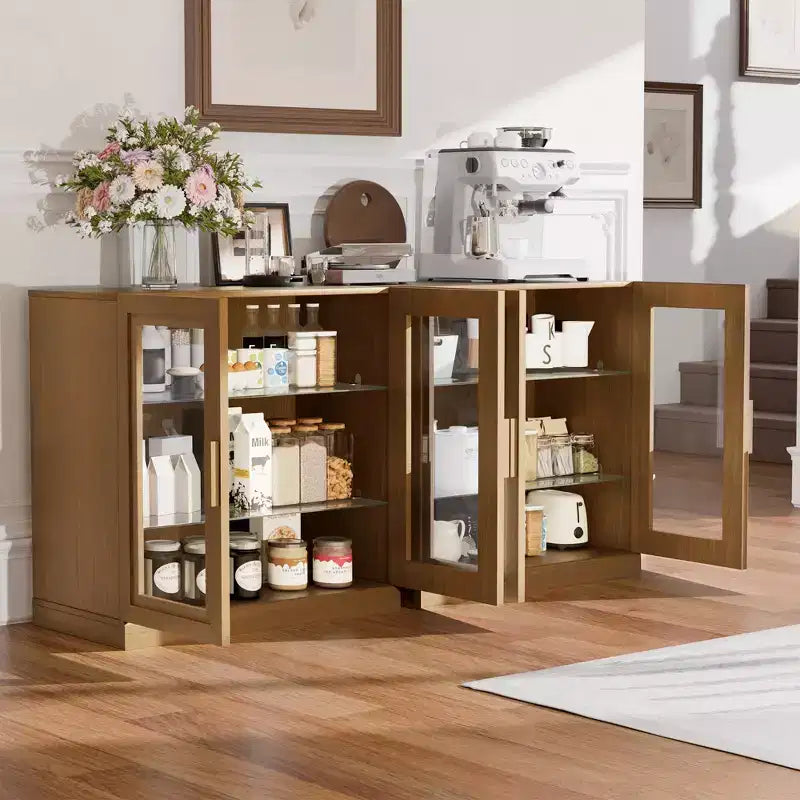 Dovelina Bibliothèque 3 étagères en bois, meuble de rangement décoratif avec portes vitrées et étagères réglables