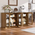 Dovelina Bibliothèque 3 étagères en bois, meuble de rangement décoratif avec portes vitrées et étagères réglables