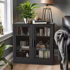 Dovelina Bibliothèque 3 étagères en bois, meuble de rangement décoratif avec portes vitrées et étagères réglables