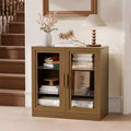 Dovelina Bibliothèque 3 étagères en bois, meuble de rangement décoratif avec portes vitrées et étagères réglables