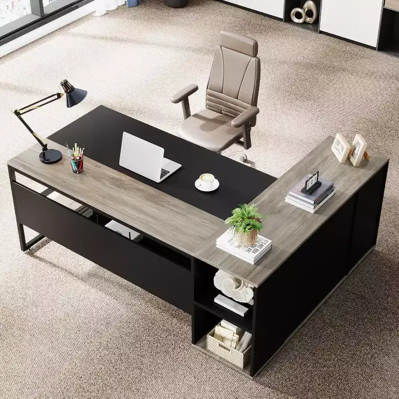 Tribesigns Bureau de Direction 70,86 Pouces, Bureau d'Angle avec Armoire de Rangement, Poste de Travail de Mobilier de Bureau Professionnel pour Bureau à Domicile