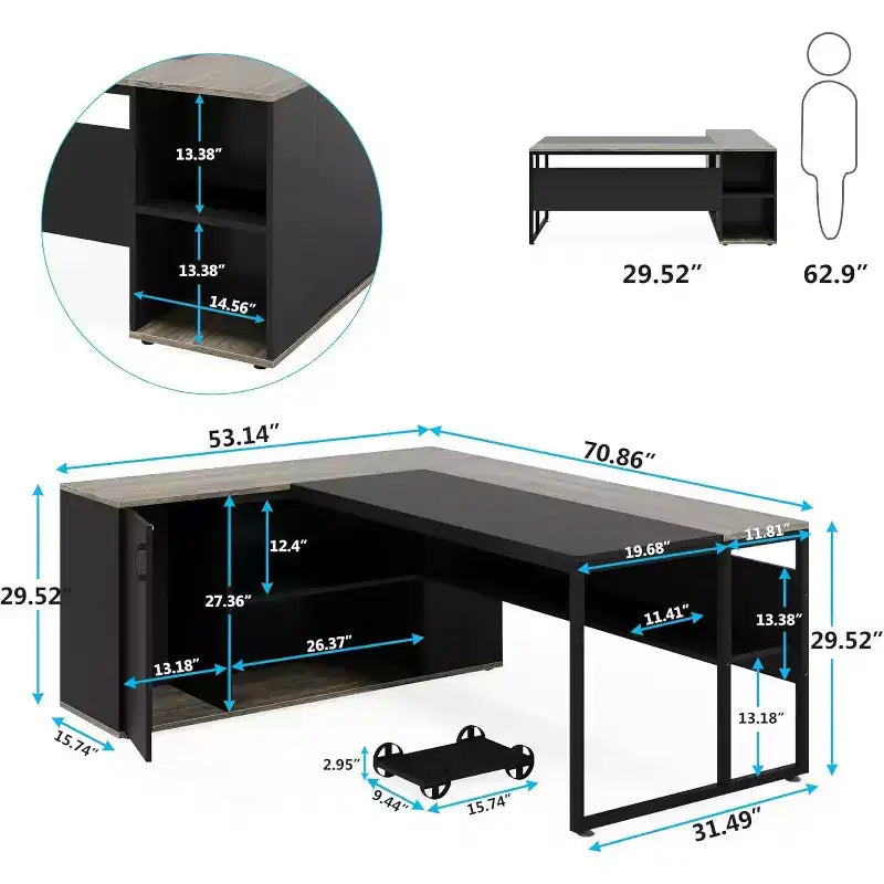 Tribesigns Bureau de Direction 70,86 Pouces, Bureau d'Angle avec Armoire de Rangement, Poste de Travail de Mobilier de Bureau Professionnel pour Bureau à Domicile