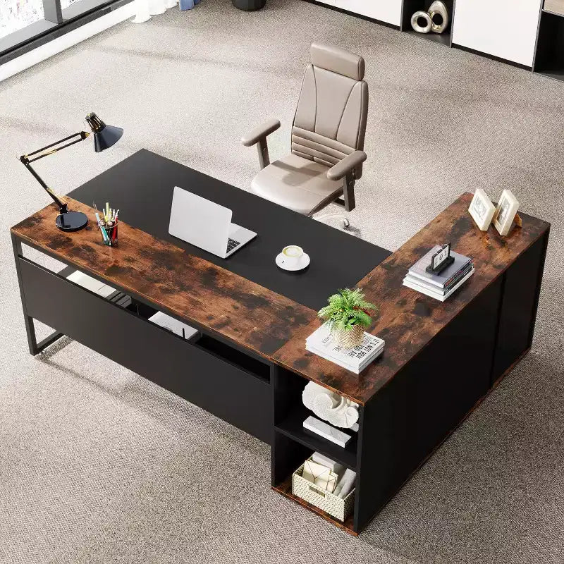 Tribesigns Bureau de Direction 70,86 Pouces, Bureau d'Angle avec Armoire de Rangement, Poste de Travail de Mobilier de Bureau Professionnel pour Bureau à Domicile