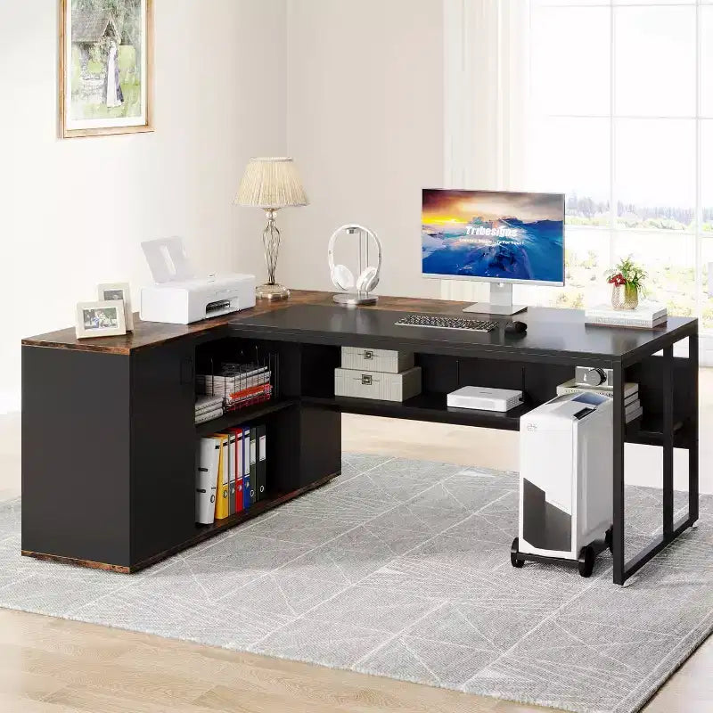 Tribesigns Bureau de Direction 70,86 Pouces, Bureau d'Angle avec Armoire de Rangement, Poste de Travail de Mobilier de Bureau Professionnel pour Bureau à Domicile