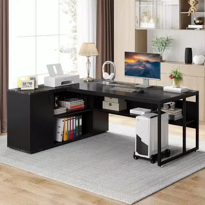Tribesigns Bureau de Direction 70,86 Pouces, Bureau d'Angle avec Armoire de Rangement, Poste de Travail de Mobilier de Bureau Professionnel pour Bureau à Domicile