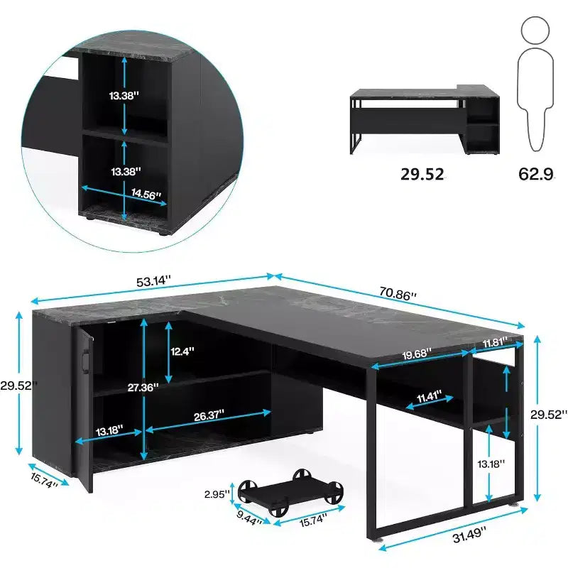 Tribesigns Bureau de Direction 70,86 Pouces, Bureau d'Angle avec Armoire de Rangement, Poste de Travail de Mobilier de Bureau Professionnel pour Bureau à Domicile