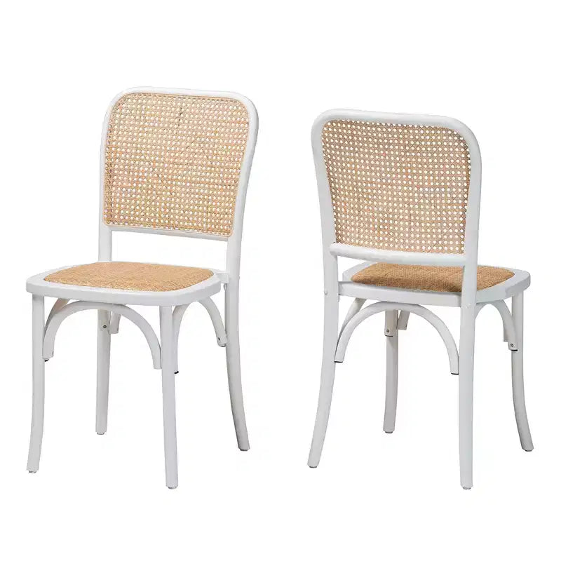 Lot de 2 chaises de salle à manger Baxton Studio Neah Japandi en bois blanc et rotin naturel