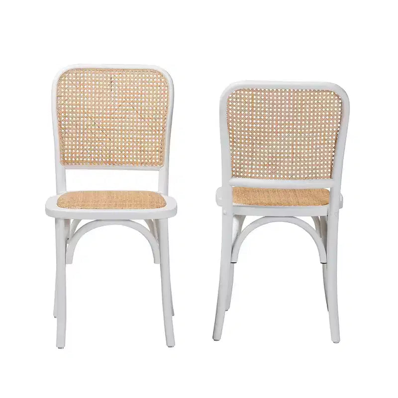 Lot de 2 chaises de salle à manger Baxton Studio Neah Japandi en bois blanc et rotin naturel