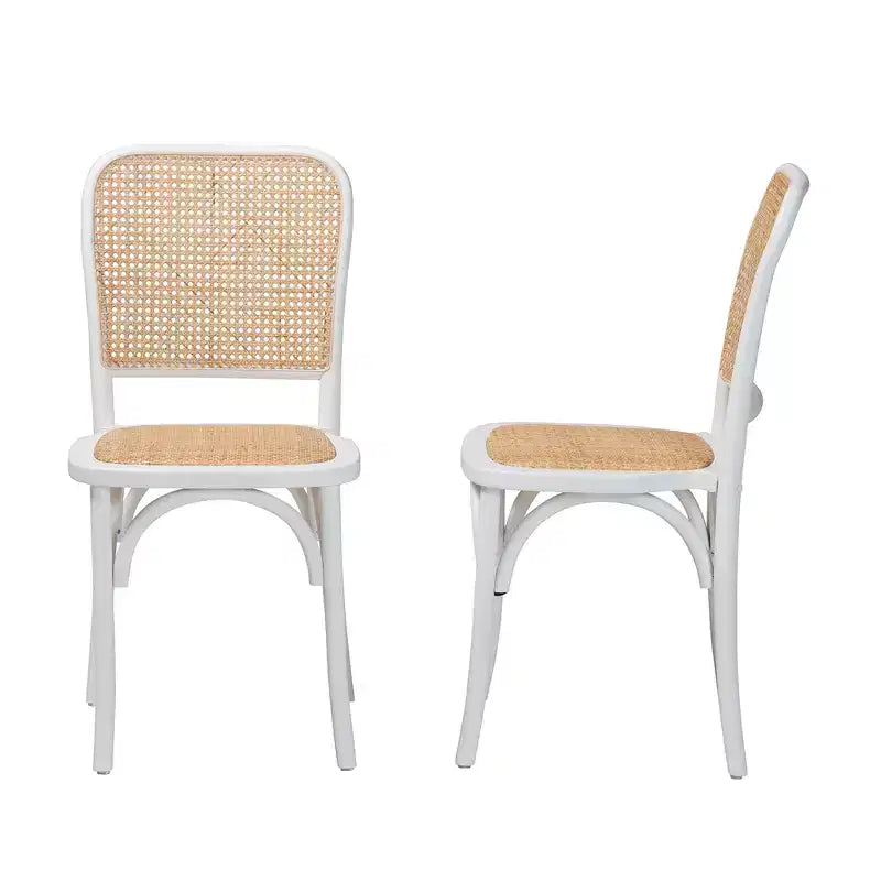 Lot de 2 chaises de salle à manger Baxton Studio Neah Japandi en bois blanc et rotin naturel