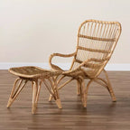 Ensemble de 2 fauteuils et poufs en rotin marron naturel Baxton Studio Earvin de style bohème moderne
