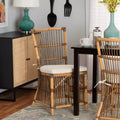 bali & pari Kim Modern Bohemian White Fabric and Natural Brown Rattan Dining Chair