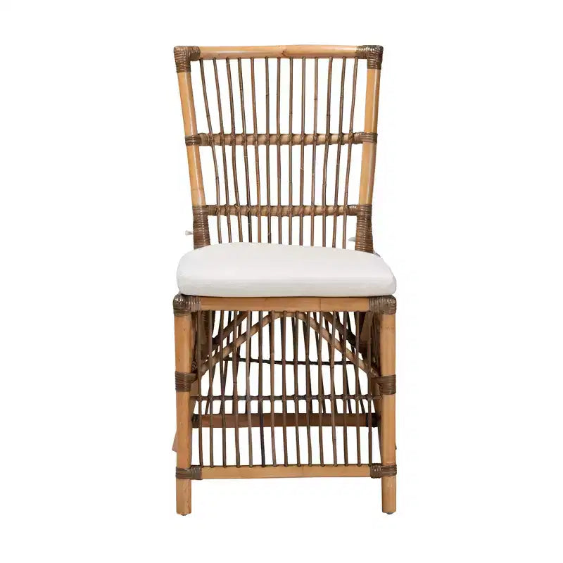 Chaise de salle à manger bali & pari Kim en tissu blanc et rotin naturel marron style bohème moderne