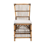 Chaise de salle à manger bali & pari Kim en tissu blanc et rotin naturel marron style bohème moderne