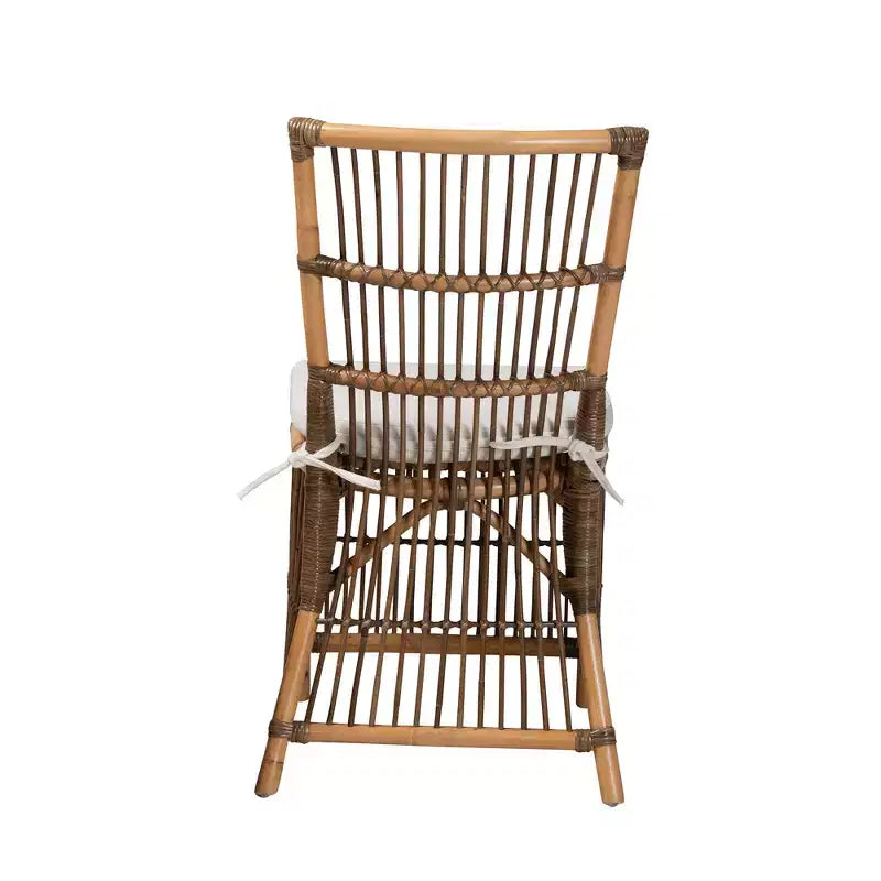 Chaise de salle à manger bali & pari Kim en tissu blanc et rotin naturel marron style bohème moderne