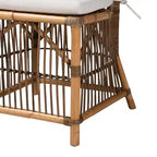 Chaise de salle à manger bali & pari Kim en tissu blanc et rotin naturel marron style bohème moderne