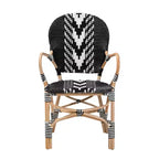 Chaise de salle à manger d'intérieur bicolore noir et blanc en tissage et rotin naturel Bali & Pari Wallis Modern French