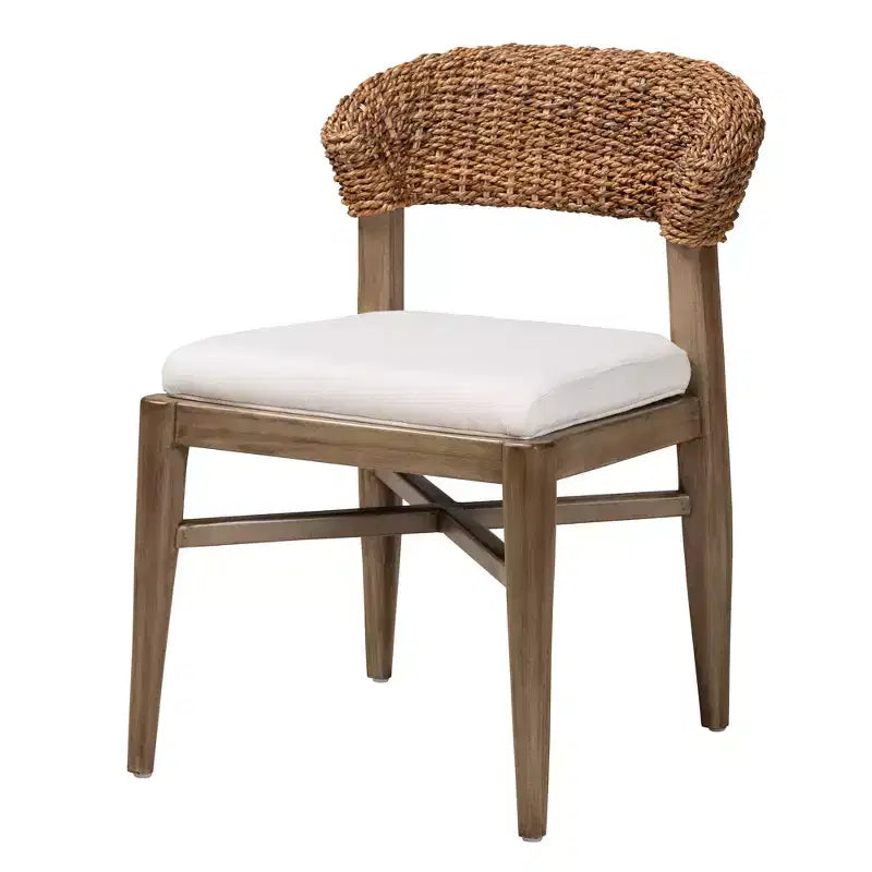 Chaise de salle à manger en bois d'acajou avec finition noyer et rotin naturel de bali & pari Chloe Modern Bohemian