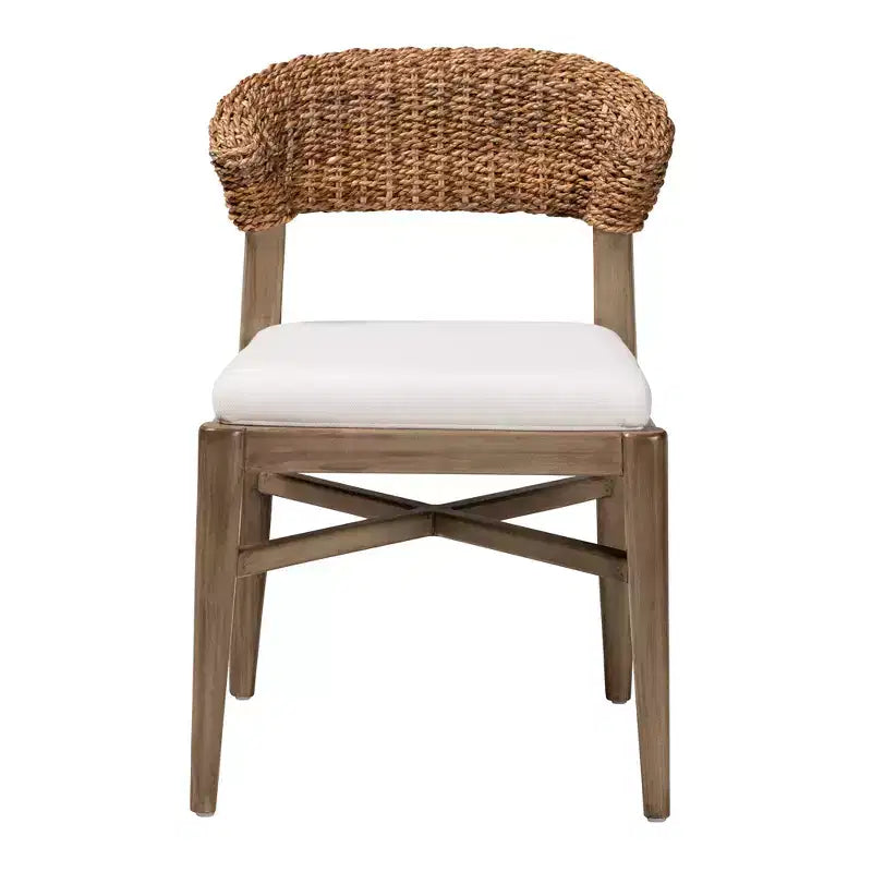 Chaise de salle à manger en bois d'acajou avec finition noyer et rotin naturel de bali & pari Chloe Modern Bohemian