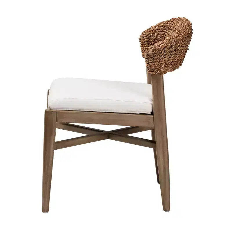 Chaise de salle à manger en bois d'acajou avec finition noyer et rotin naturel de bali & pari Chloe Modern Bohemian