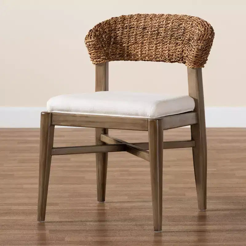 Chaise de salle à manger en bois d'acajou avec finition noyer et rotin naturel de bali & pari Chloe Modern Bohemian