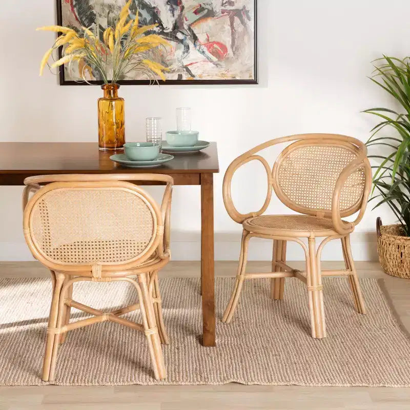 bali & pari Palesa Chaise de salle à manger bohème moderne en rotin