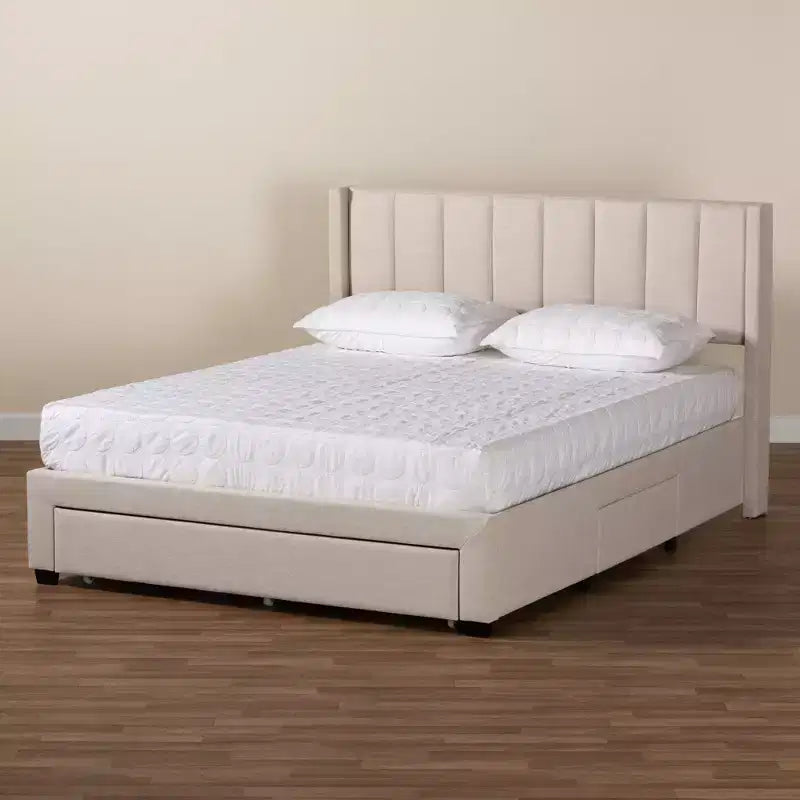 Lit plateforme de rangement Baxton Studio Coronado Mid-Century Modern Transitional Fabric à 3 tiroirs
