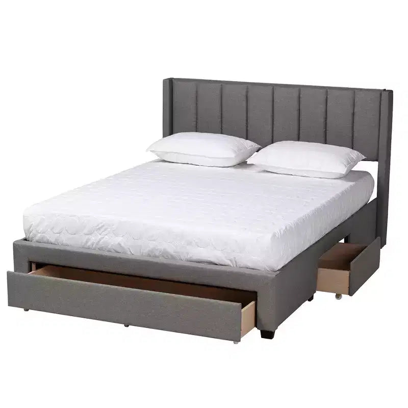 Lit plateforme de rangement Baxton Studio Coronado Mid-Century Modern Transitional Fabric à 3 tiroirs