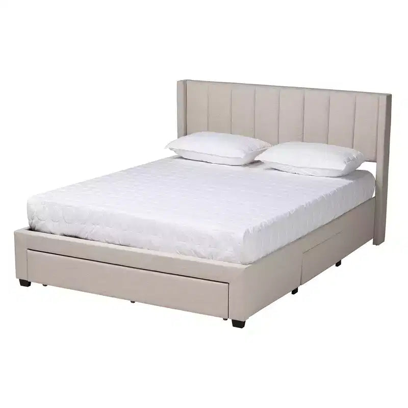 Lit plateforme de rangement Baxton Studio Coronado Mid-Century Modern Transitional Fabric à 3 tiroirs