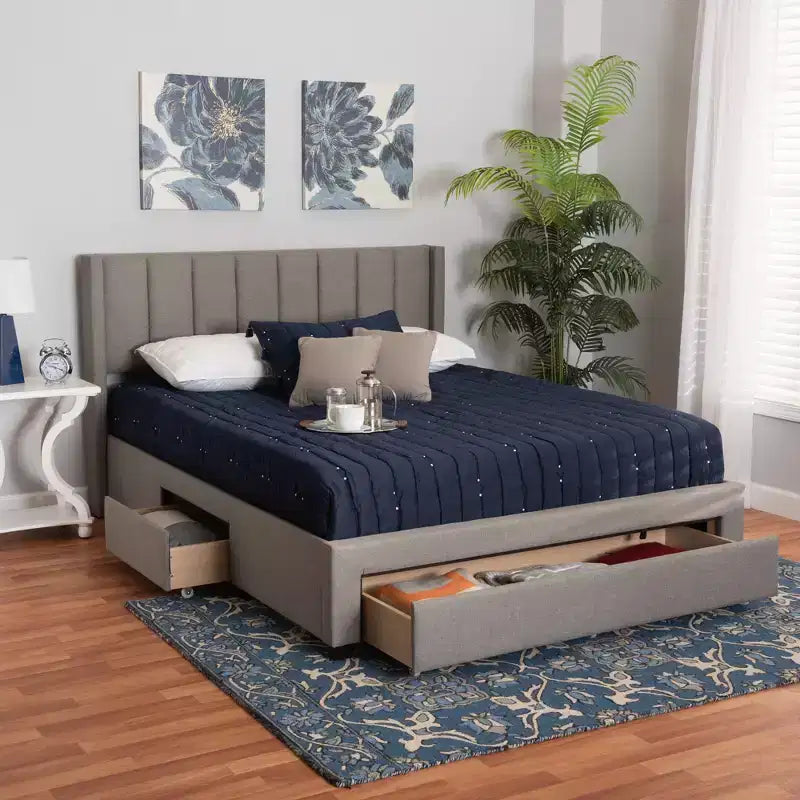 Lit plateforme de rangement Baxton Studio Coronado Mid-Century Modern Transitional Fabric à 3 tiroirs