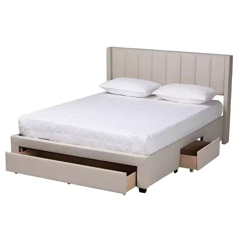 Lit plateforme de rangement Baxton Studio Coronado Mid-Century Modern Transitional Fabric à 3 tiroirs