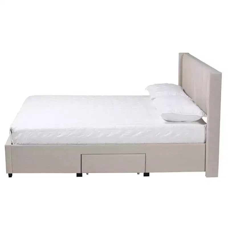 Lit plateforme de rangement Baxton Studio Coronado Mid-Century Modern Transitional Fabric à 3 tiroirs