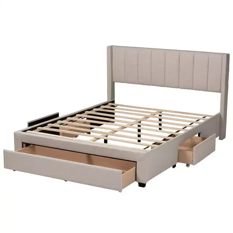 Lit plateforme de rangement Baxton Studio Coronado Mid-Century Modern Transitional Fabric à 3 tiroirs