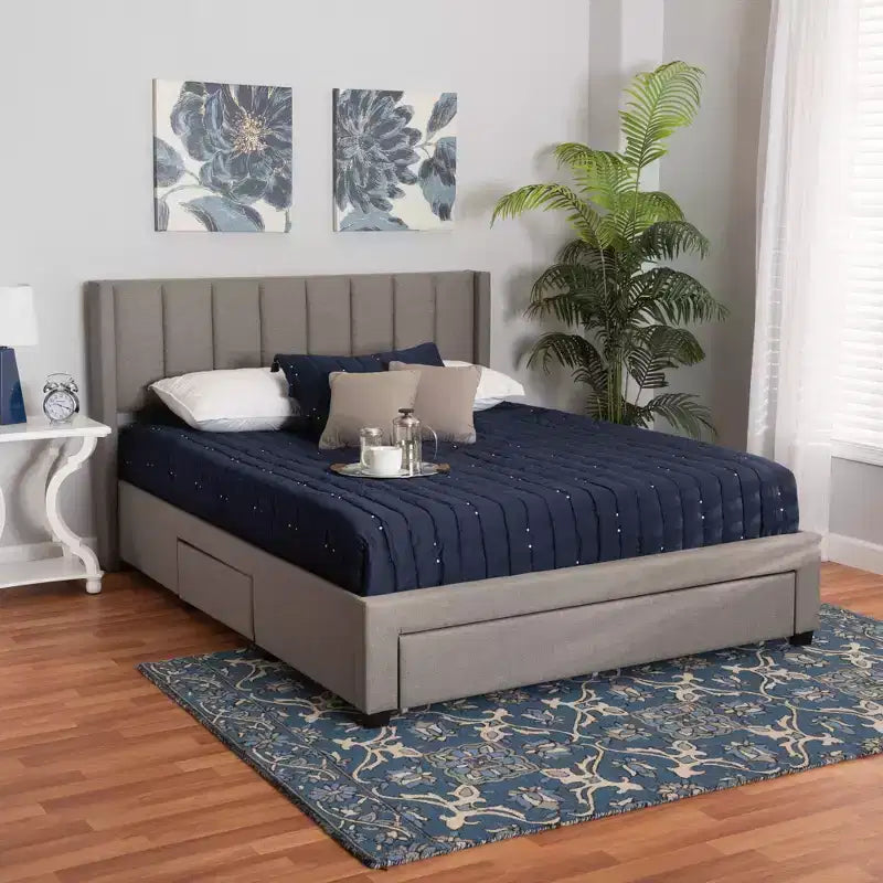 Lit plateforme de rangement Baxton Studio Coronado Mid-Century Modern Transitional Fabric à 3 tiroirs