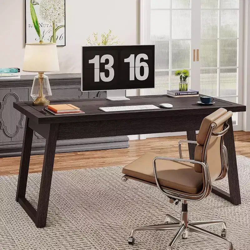 Bureau de direction Lantine, 140 cm, en bois, avec tiroir, bureau d'étude, de style Mid-Century, meuble de travail