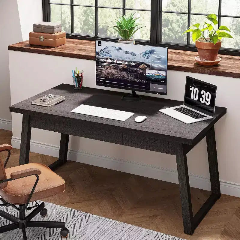 Bureau de direction Lantine, 140 cm, en bois, avec tiroir, bureau d'étude, de style Mid-Century, meuble de travail
