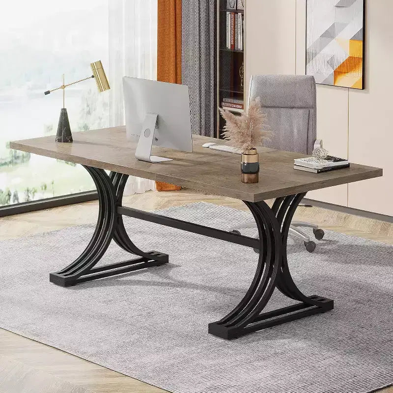 Table de conférence Lantine 5FT pour 4 à 6 personnes, table de réunion moderne avec plateau en faux marbre, tables de séminaire d'affaires pour le bureau à domicile