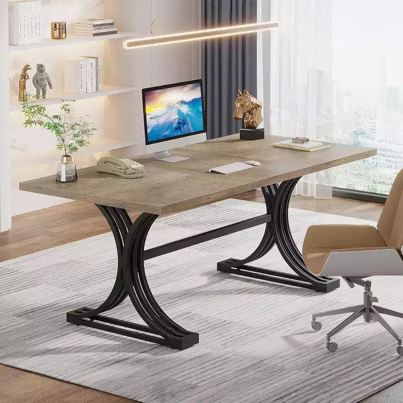 Table de conférence Lantine 5FT pour 4 à 6 personnes, table de réunion moderne avec plateau en faux marbre, tables de séminaire d'affaires pour le bureau à domicile