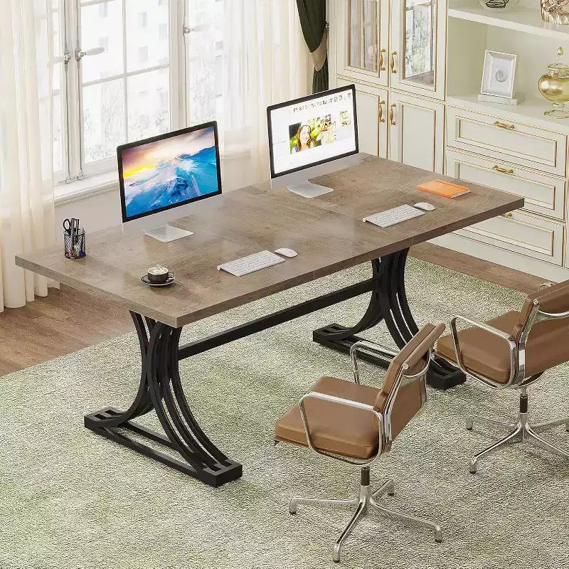 Table de conférence Lantine 5FT pour 4 à 6 personnes, table de réunion moderne avec plateau en faux marbre, tables de séminaire d'affaires pour le bureau à domicile
