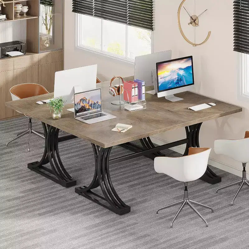 Table de conférence Lantine 5FT pour 4 à 6 personnes, table de réunion moderne avec plateau en faux marbre, tables de séminaire d'affaires pour le bureau à domicile