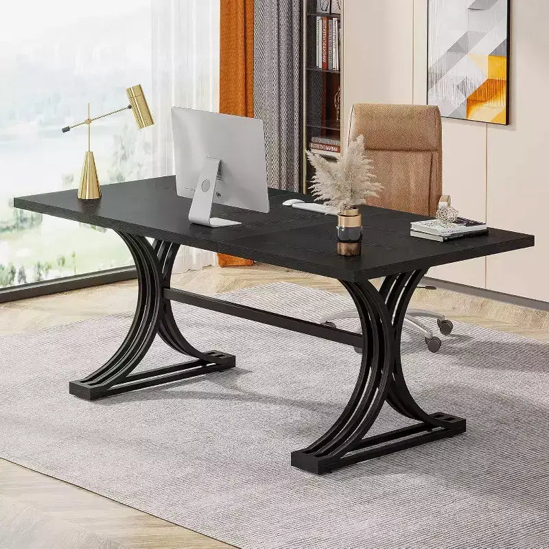 Table de conférence Lantine 5FT pour 4 à 6 personnes, table de réunion moderne avec plateau en faux marbre, tables de séminaire d'affaires pour le bureau à domicile