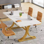 Table de conférence Lantine 5FT pour 4 à 6 personnes, table de réunion moderne avec plateau en faux marbre, tables de séminaire d'affaires pour le bureau à domicile